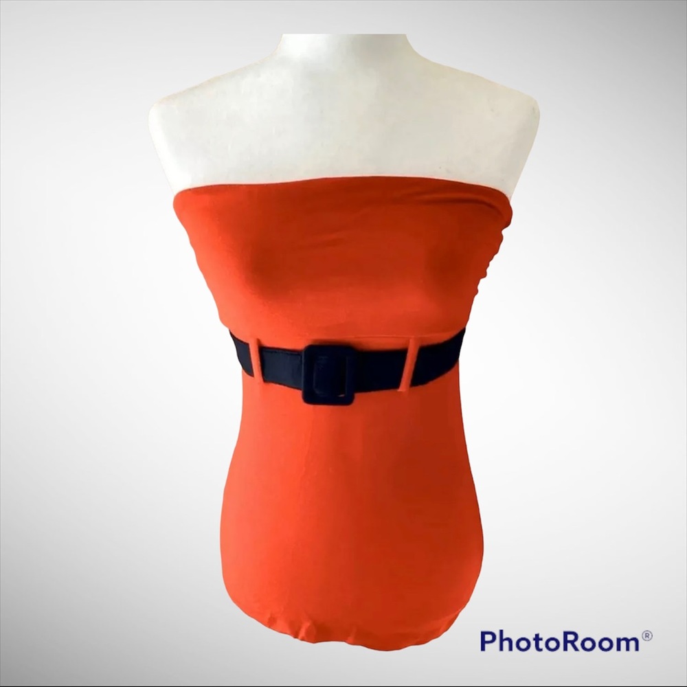 Express Strapless Tube Top Red W Attached Black Belt Accent NWOT